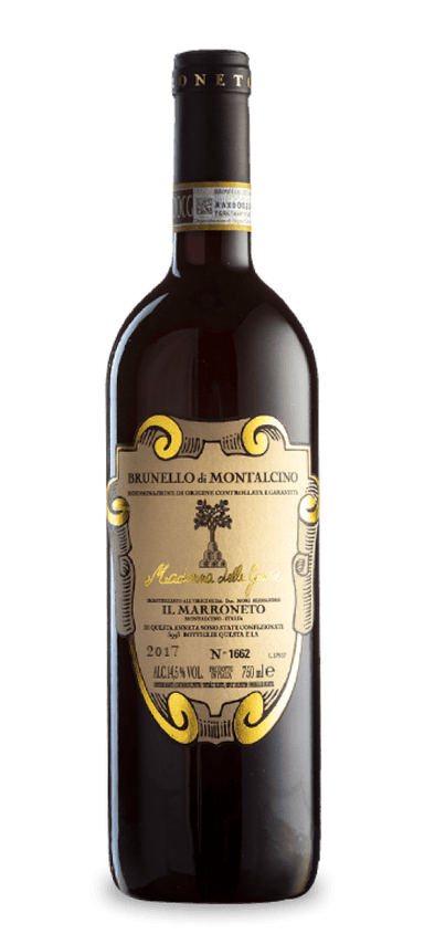 Tradition runs deep at Il Marroneto. Its original wine cellars date back to 1246, with ancient vines planted across sprawling vineyards that lead to Montalcino. A self-described traditionalist, Giuseppe Mori forsakes herbicides and artificial chemicals in order to capture the purest expression of terroir. The result: a sangiovese that has earned four perfect scores since 2010.
The 2017 Il Marroneto Madonna delle Grazie has the estate’s signature touch. It exudes finesse, structure, and shapeliness, with an endlessly silky texture. On the nose, it evokes red cherries, rose petals, licorice, baking spice, and earthiness. Framed in highly refined tannins, Il Marroneto Madonna delle Grazie is destined for an extensive cellar slumber. In the words of wine critic Monica Larner, “This is one of the icon wines of the appellation.”
The Final Sip: Meticulously crafted. Elegantly defined. Undeniably ageworthy. Wine investors shouldn’t hesitate to grab one of the 400 cases of 2017 Il Marroneto Madonna delle Grazie.